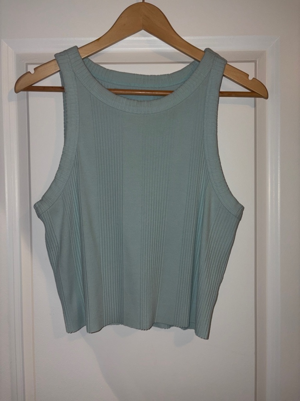 aerie | Ribbed Cotton Blend Cropped Stretchy Tank Top - Pale Blue
